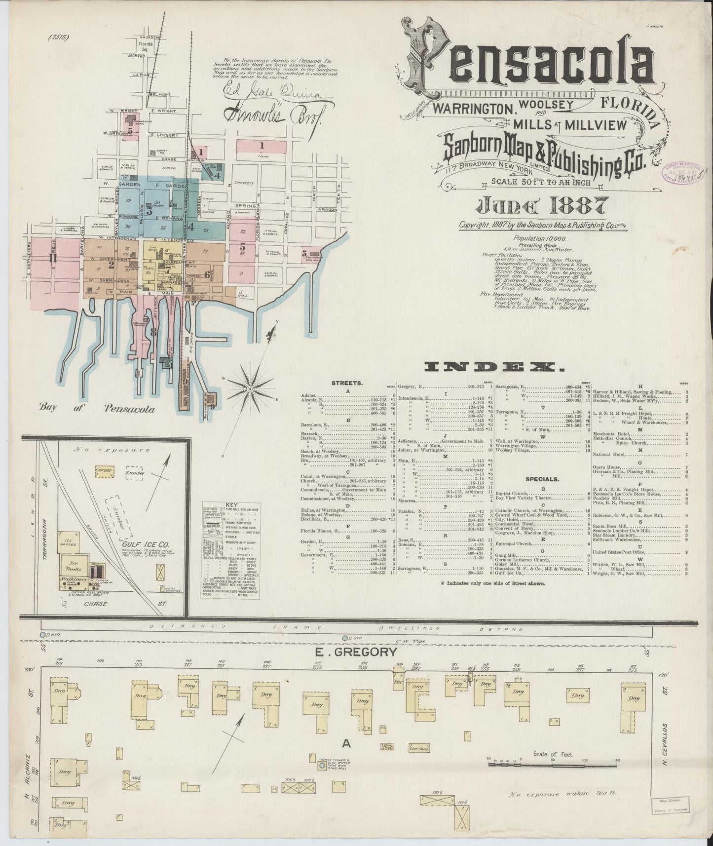 Sanborn Fire Insurance Map from Pensacola, Escambia County, Florida (1887), Sheet #0001 - Historic Sanborn Fire Insurance Map Print, vintage old map wall art, antique decor, genealogy gift, Florida Florida map