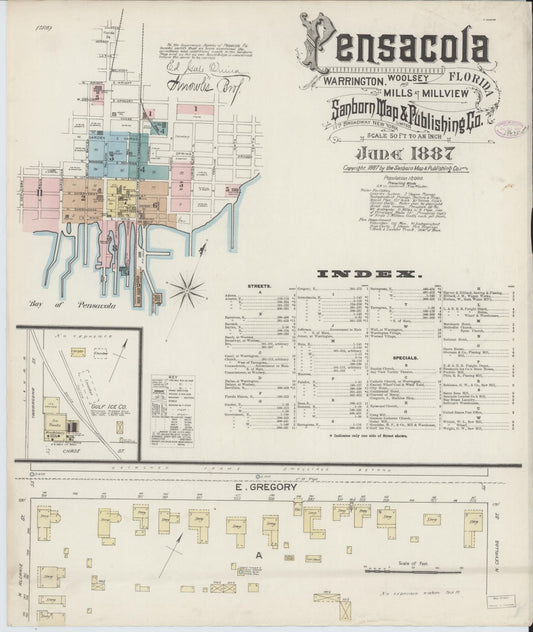 Sanborn Fire Insurance Map from Pensacola, Escambia County, Florida (1887), Sheet #0001 - Historic Sanborn Fire Insurance Map Print, vintage old map wall art, antique decor, genealogy gift, Florida Florida map