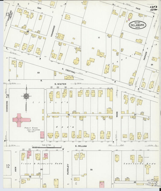 Sanborn Fire Insurance Map from Delaware, Delaware County, Ohio (1911), Sheet #0022 - Historic Sanborn Fire Insurance Map Print, vintage old map wall art, antique decor, genealogy gift, Ohio Ohio map