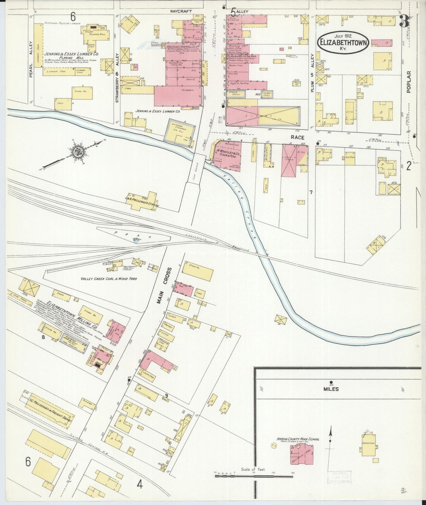 Sanborn Fire Insurance Map from Elizabethtown, Hardin County, Kentucky (1912), Sheet #0003 - Complete Map Set gallery image, historic Sanborn map, vintage wall art, Kentucky Kentucky