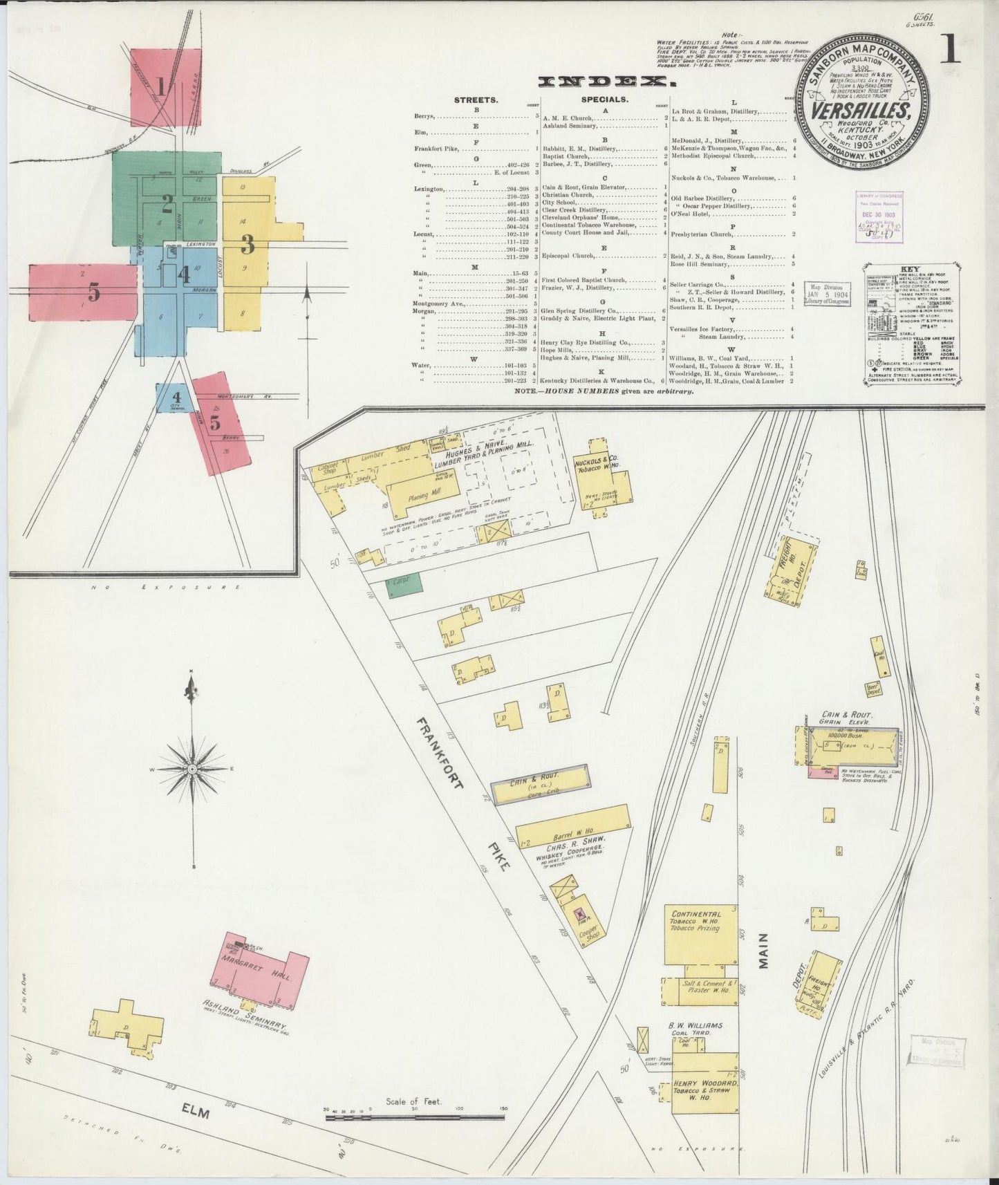 Sanborn Fire Insurance Map from Versailles, Woodford County, Kentucky (1903), Sheet #0001 - Complete Map Set gallery image, historic Sanborn map, vintage wall art, Kentucky Kentucky