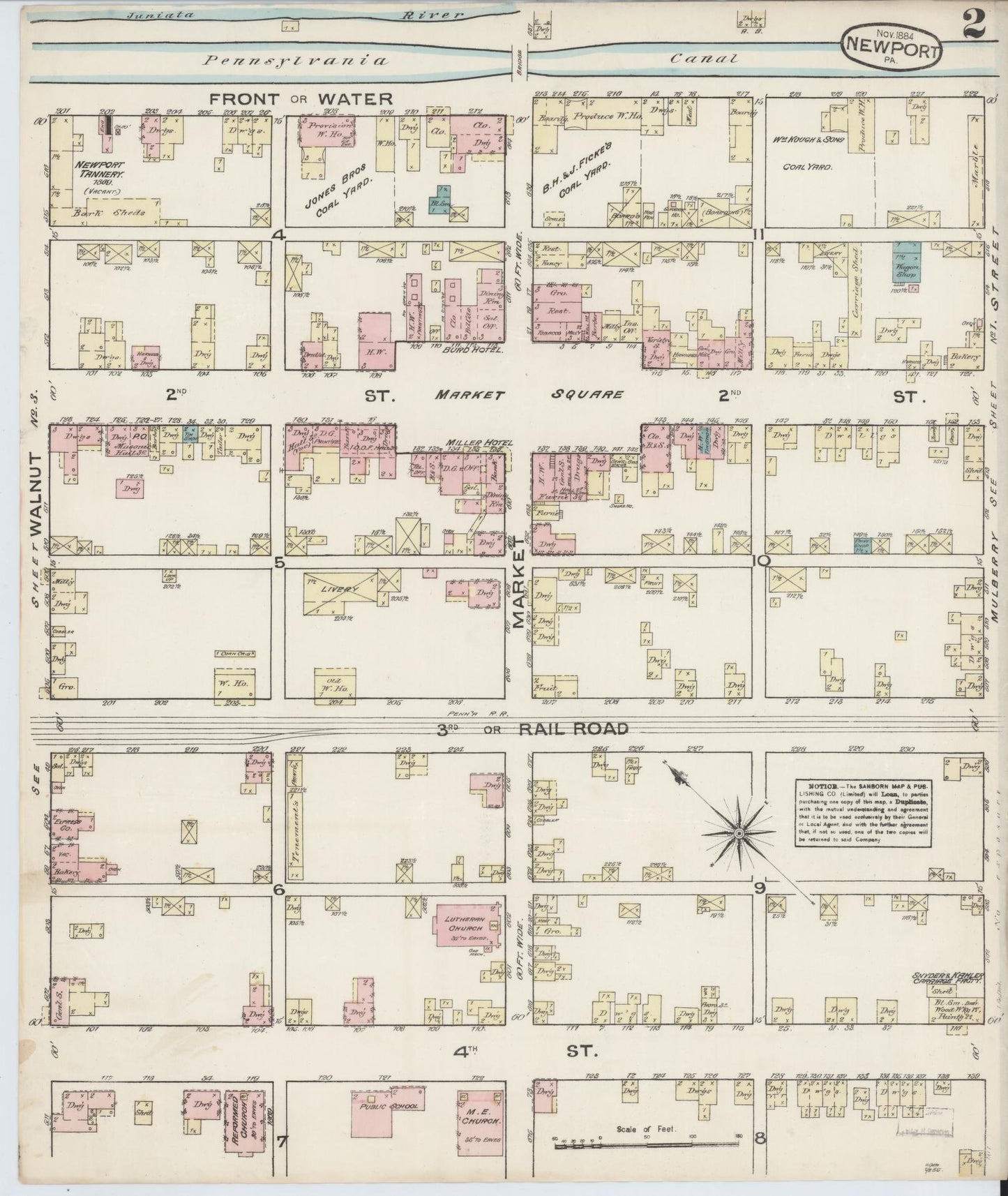 Sanborn Fire Insurance Map from Newport, Perry County, Pennsylvania (1884), Sheet #0002 - Complete Map Set gallery image, historic Sanborn map, vintage wall art, Pennsylvania Pennsylvania