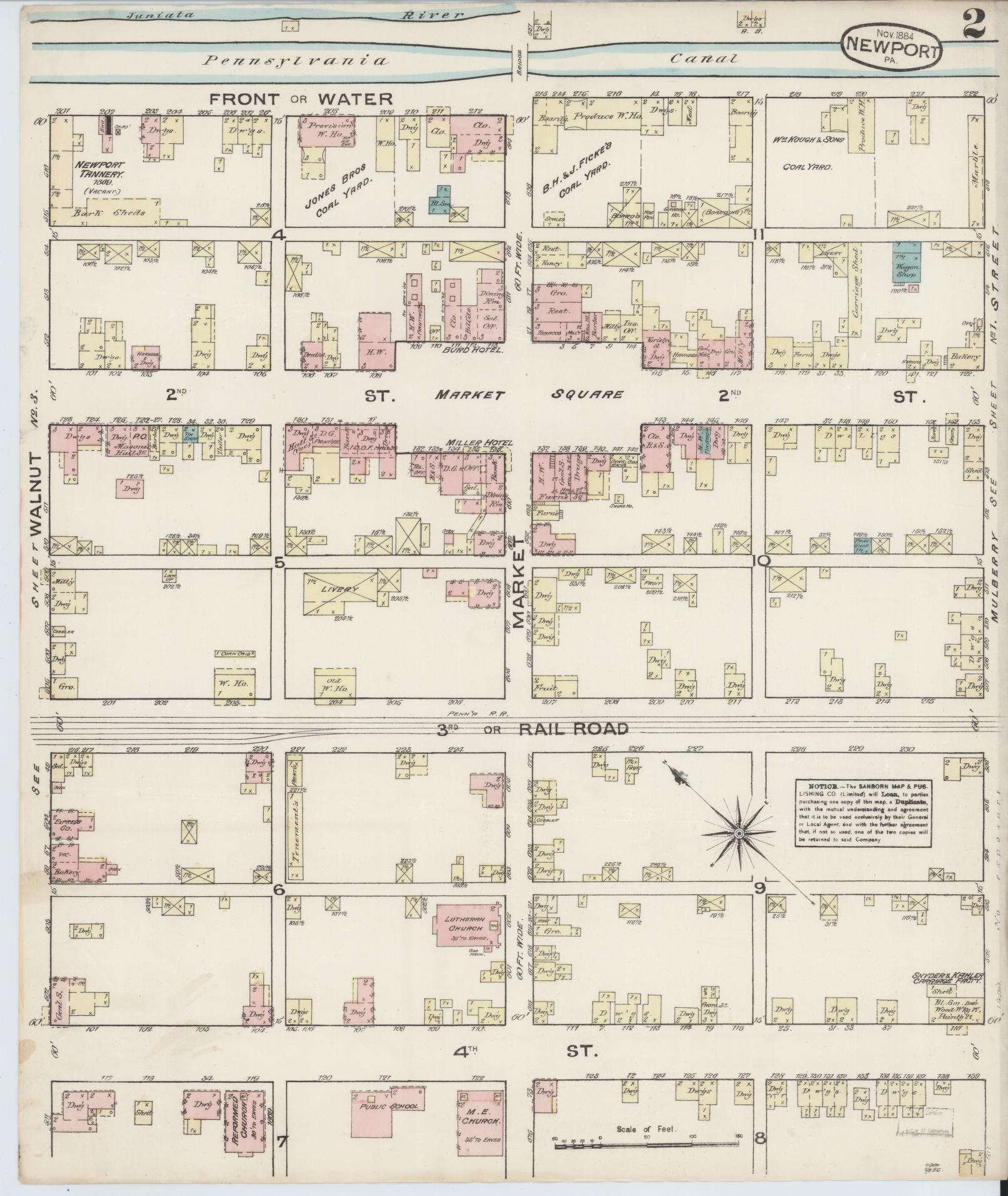 Sanborn Fire Insurance Map from Newport, Perry County, Pennsylvania (1884), Sheet #0002 - Complete Map Set gallery image, historic Sanborn map, vintage wall art, Pennsylvania Pennsylvania