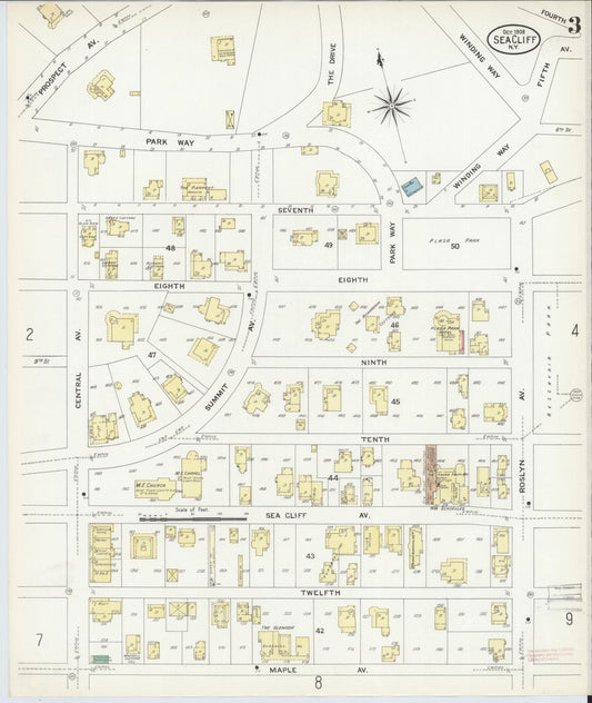 Sanborn Fire Insurance Map from Sea Cliff, Nassau County, New York (1908), Sheet #0003 - Historic Sanborn Fire Insurance Map Print, vintage old map wall art, antique decor, genealogy gift, New York New York map