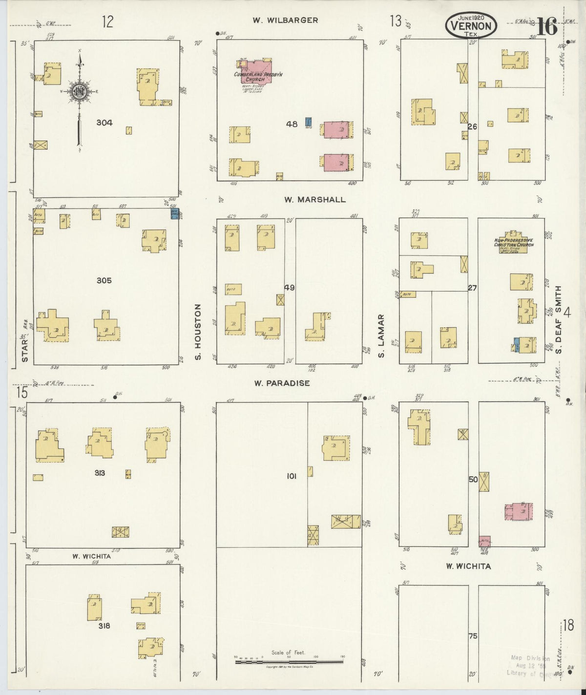 Sanborn Fire Insurance Map from Vernon, Wilbarger County, Texas (1920), Sheet #0016 - Complete Map Set gallery image, historic Sanborn map, vintage wall art, Texas Texas