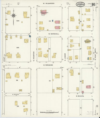 Sanborn Fire Insurance Map from Vernon, Wilbarger County, Texas (1920), Sheet #0016 - Complete Map Set gallery image, historic Sanborn map, vintage wall art, Texas Texas