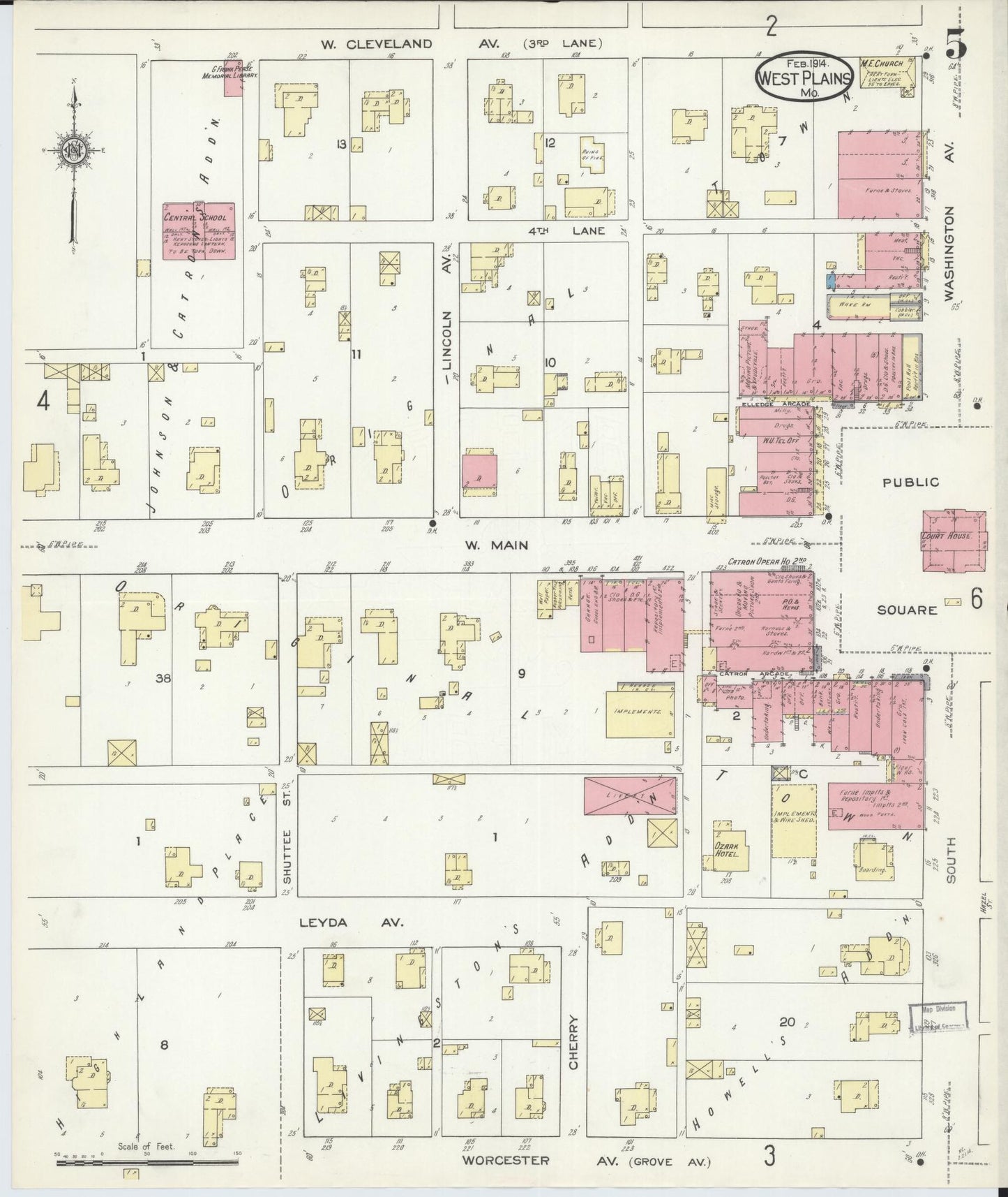 Sanborn Fire Insurance Map from West Plains, Howell County, Missouri (1914), Sheet #0005 - Complete Map Set gallery image, historic Sanborn map, vintage wall art, Missouri Missouri