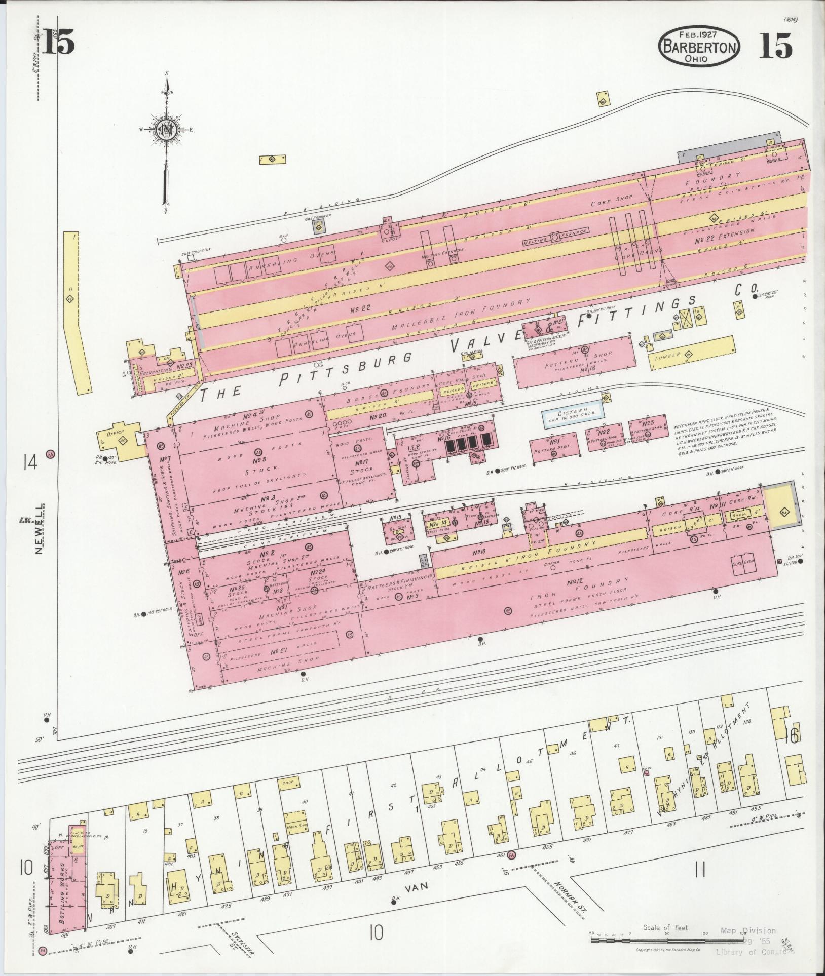 Sanborn Fire Insurance Map from Barberton, Summit County, Ohio (1927), Sheet #0015 - Complete Map Set gallery image, historic Sanborn map, vintage wall art, Ohio Ohio