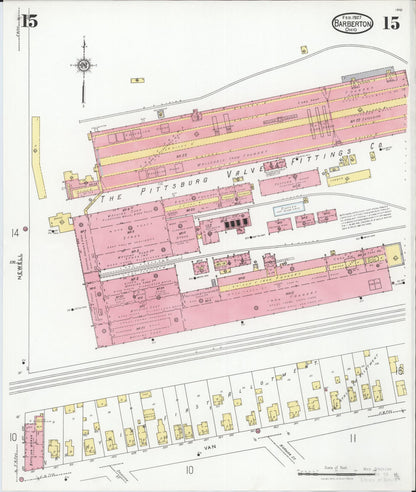 Sanborn Fire Insurance Map from Barberton, Summit County, Ohio (1927), Sheet #0015 - Complete Map Set gallery image, historic Sanborn map, vintage wall art, Ohio Ohio