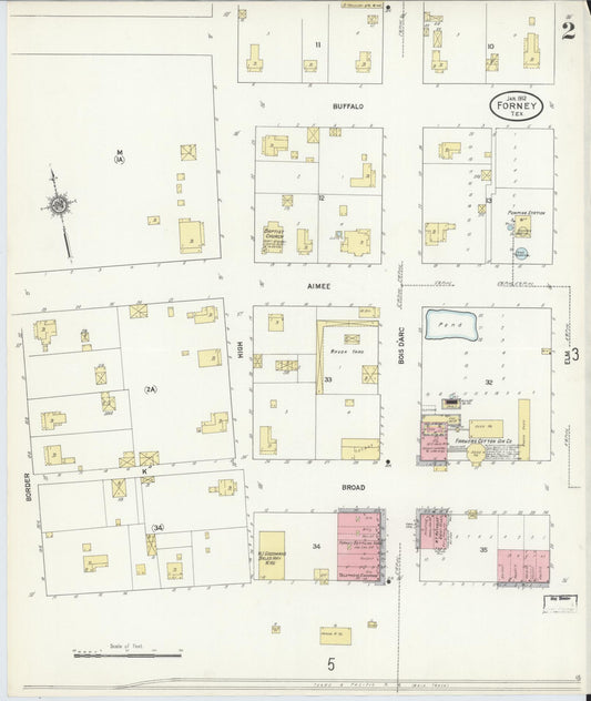 Sanborn Fire Insurance Map from Forney, Kaufman County, Texas (1912), Sheet #0002 - Historic Sanborn Fire Insurance Map Print, vintage old map wall art, antique decor, genealogy gift, Texas Texas map