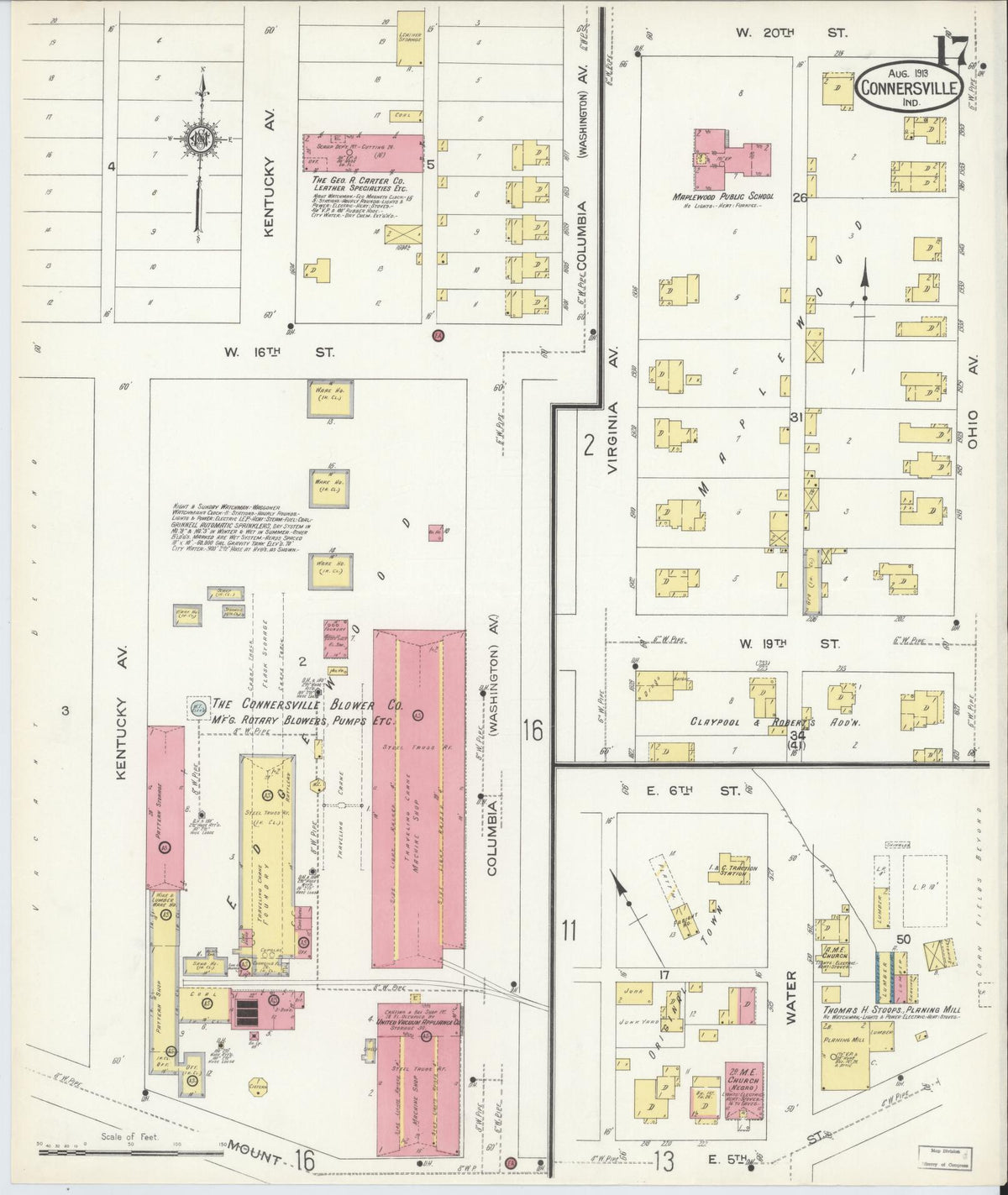 Sanborn Fire Insurance Map from Connersville, Fayette County, Indiana (1913), Sheet #0017 - Historic Sanborn Fire Insurance Map Print, vintage old map wall art, antique decor, genealogy gift, Indiana Indiana map