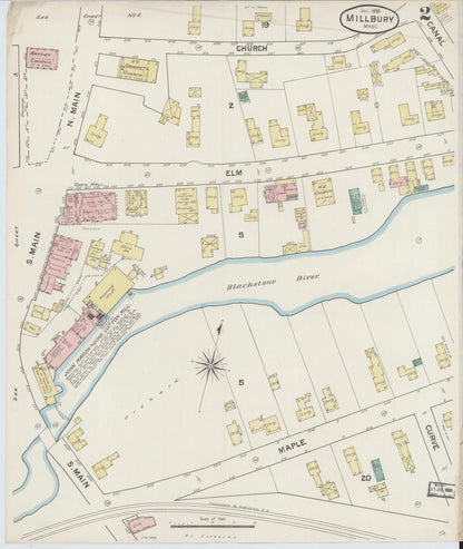 Sanborn Fire Insurance Map from Millbury, Worcester County, Massachusetts (1888), Sheet #0002 - Complete Map Set gallery image, historic Sanborn map, vintage wall art, Massachusetts Massachusetts