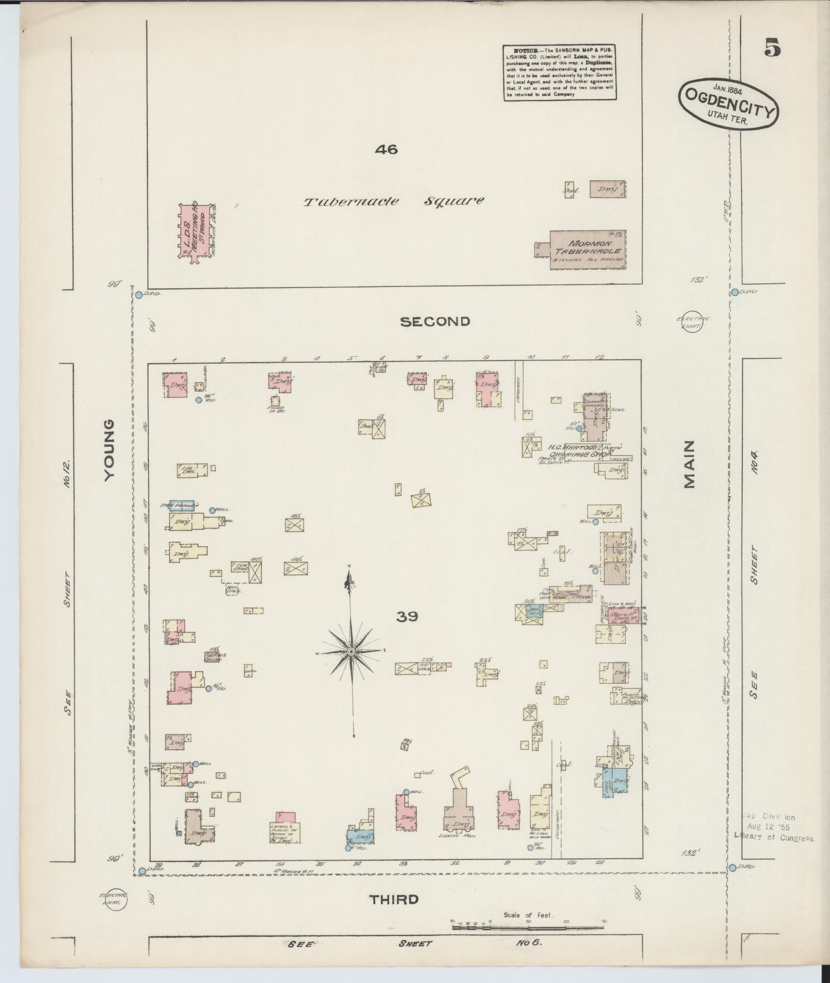 Sanborn Fire Insurance Map from Ogden, Weber County, Utah (1884), Sheet #0005 - Historic Sanborn Fire Insurance Map Print, vintage old map wall art, antique decor, genealogy gift, Utah Utah map
