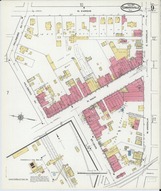 Sanborn Fire Insurance Map from Edwardsville, Madison County, Illinois (1921), Sheet #0009 - Historic Sanborn Fire Insurance Map Print, vintage old map wall art, antique decor, genealogy gift, Illinois Illinois map