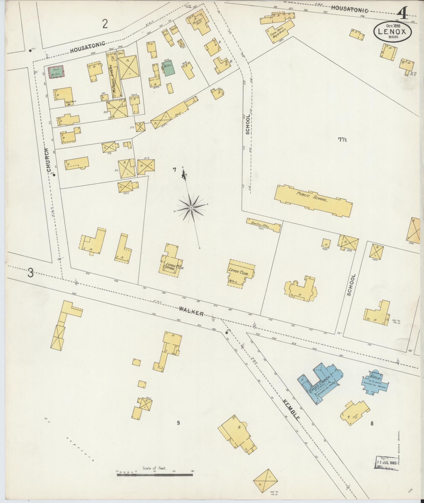 Sanborn Fire Insurance Map from Lenox, Berkshire County, Massachusetts (1898), Sheet #0004 - Complete Map Set gallery image, historic Sanborn map, vintage wall art, Massachusetts Massachusetts