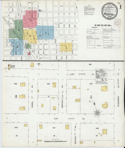 Sanborn Fire Insurance Map from Wagoner, Wagoner County, Oklahoma (1901), Sheet #0001 - Complete Map Set gallery image, historic Sanborn map, vintage wall art, Oklahoma Oklahoma