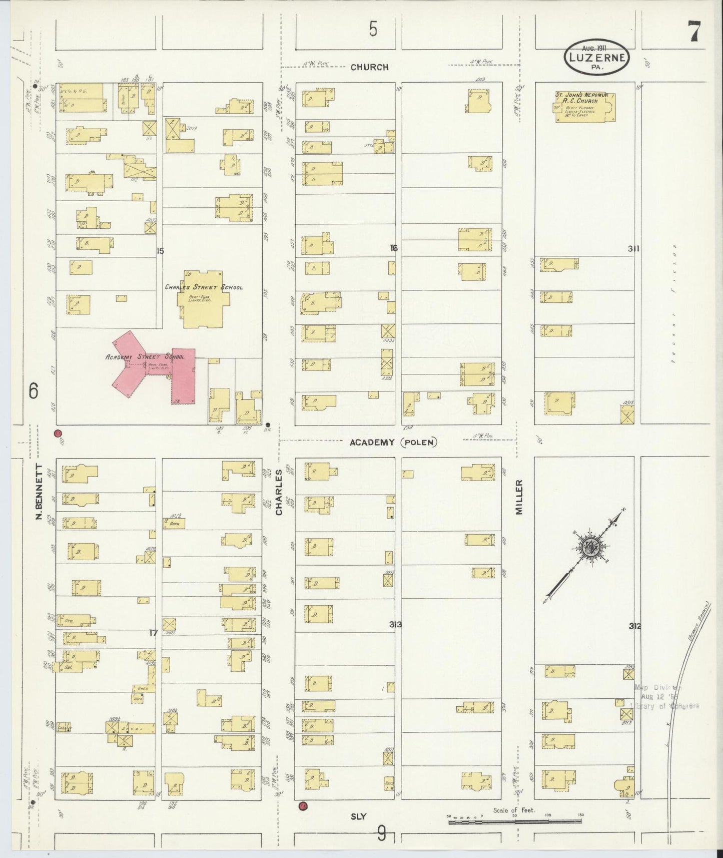 Sanborn Fire Insurance Map from Luzerne, Luzerne County, Pennsylvania (1911), Sheet #0007 - Complete Map Set gallery image, historic Sanborn map, vintage wall art, Pennsylvania Pennsylvania