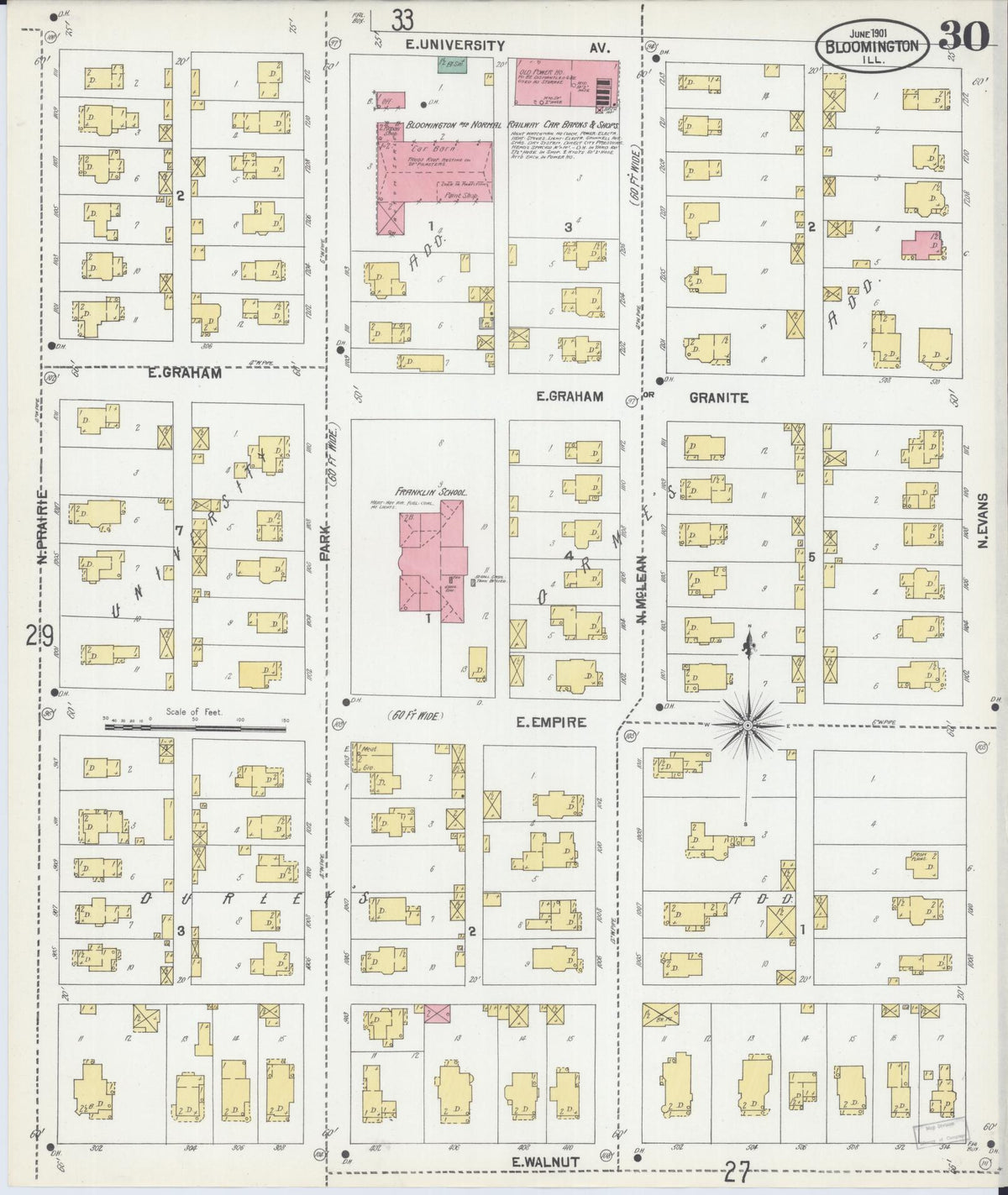 Sanborn Fire Insurance Map from Bloomington, McLean County, Illinois (1901), Sheet #0030 - Complete Map Set gallery image, historic Sanborn map, vintage wall art, Illinois Illinois