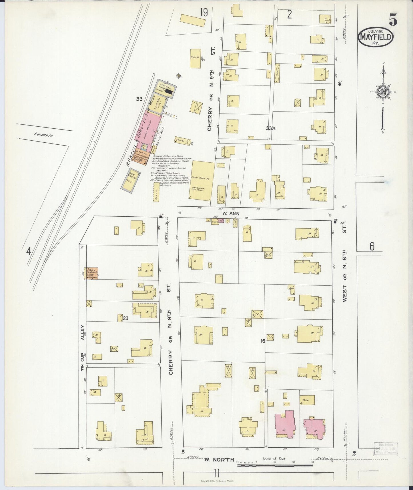 Sanborn Fire Insurance Map from Mayfield, Graves County, Kentucky (1916), Sheet #0005 - Historic Sanborn Fire Insurance Map Print, vintage old map wall art, antique decor, genealogy gift, Kentucky Kentucky map