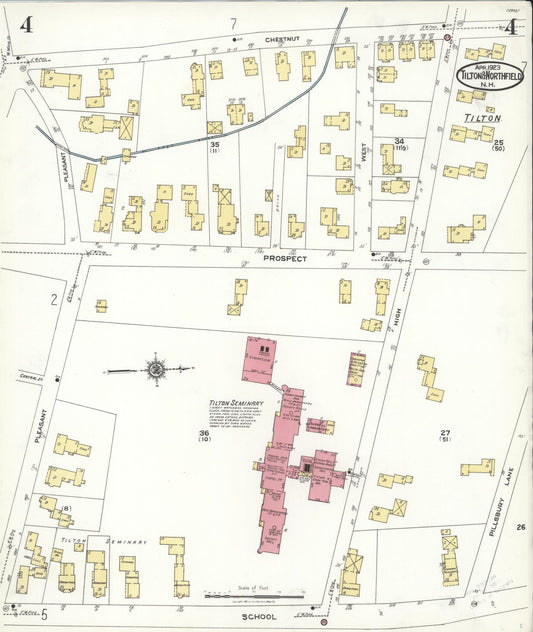 Sanborn Fire Insurance Map from Tilton, Belknap County, New Hampshire (1923), Sheet #0004 - Historic Sanborn Fire Insurance Map Print, vintage old map wall art, antique decor, genealogy gift, New Hampshire New Hampshire map