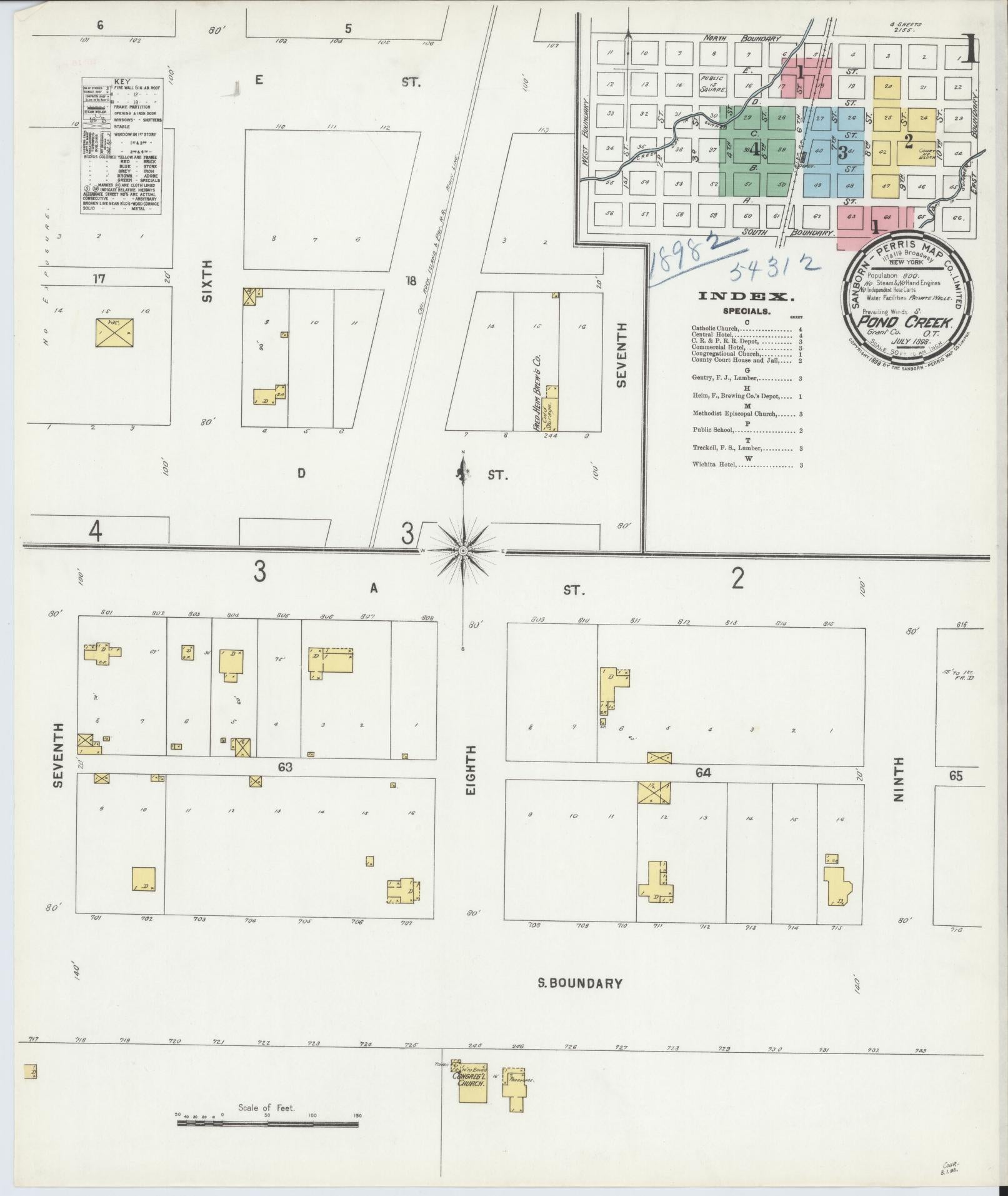 Sanborn Fire Insurance Map from Pond Creek, Grant County, Oklahoma (1898), Sheet #0001 - Historic Sanborn Fire Insurance Map Print, vintage old map wall art, antique decor, genealogy gift, Oklahoma Oklahoma map