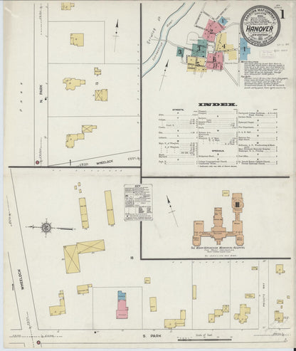 Sanborn Fire Insurance Map from Hanover, Grafton County, New Hampshire (1912), Sheet #0001 - Complete Map Set gallery image, historic Sanborn map, vintage wall art, New Hampshire New Hampshire