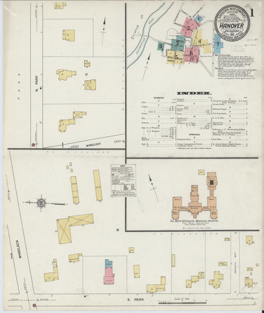 Sanborn Fire Insurance Map from Hanover, Grafton County, New Hampshire (1912), Sheet #0001 - Complete Map Set gallery image, historic Sanborn map, vintage wall art, New Hampshire New Hampshire
