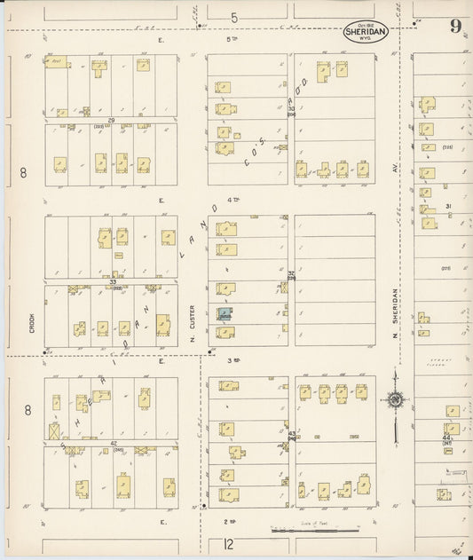 Sanborn Fire Insurance Map from Sheridan, Sheridan County, Wyoming (1912), Sheet #0009 - Historic Sanborn Fire Insurance Map Print, vintage old map wall art, antique decor, genealogy gift, Wyoming Wyoming map