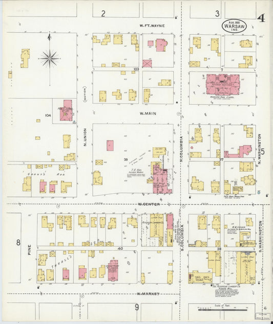 Sanborn Fire Insurance Map from Warsaw, Kosciusko County, Indiana (1905), Sheet #0004 - Historic Sanborn Fire Insurance Map Print, vintage old map wall art, antique decor, genealogy gift, Indiana Indiana map