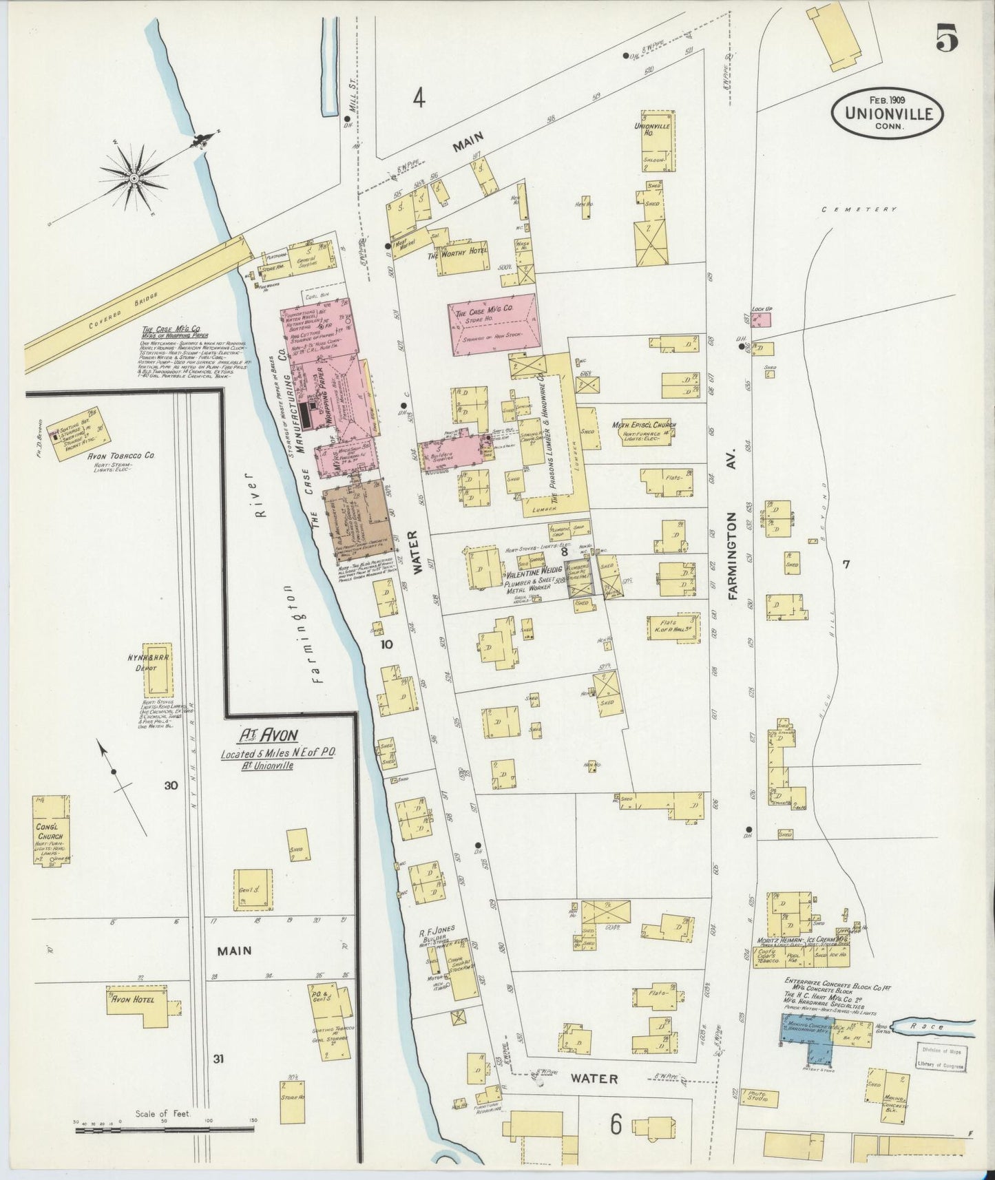 Sanborn Fire Insurance Map from Unionville, Hartford County, Connecticut (1909), Sheet #0005 - Complete Map Set gallery image, historic Sanborn map, vintage wall art, Connecticut Connecticut