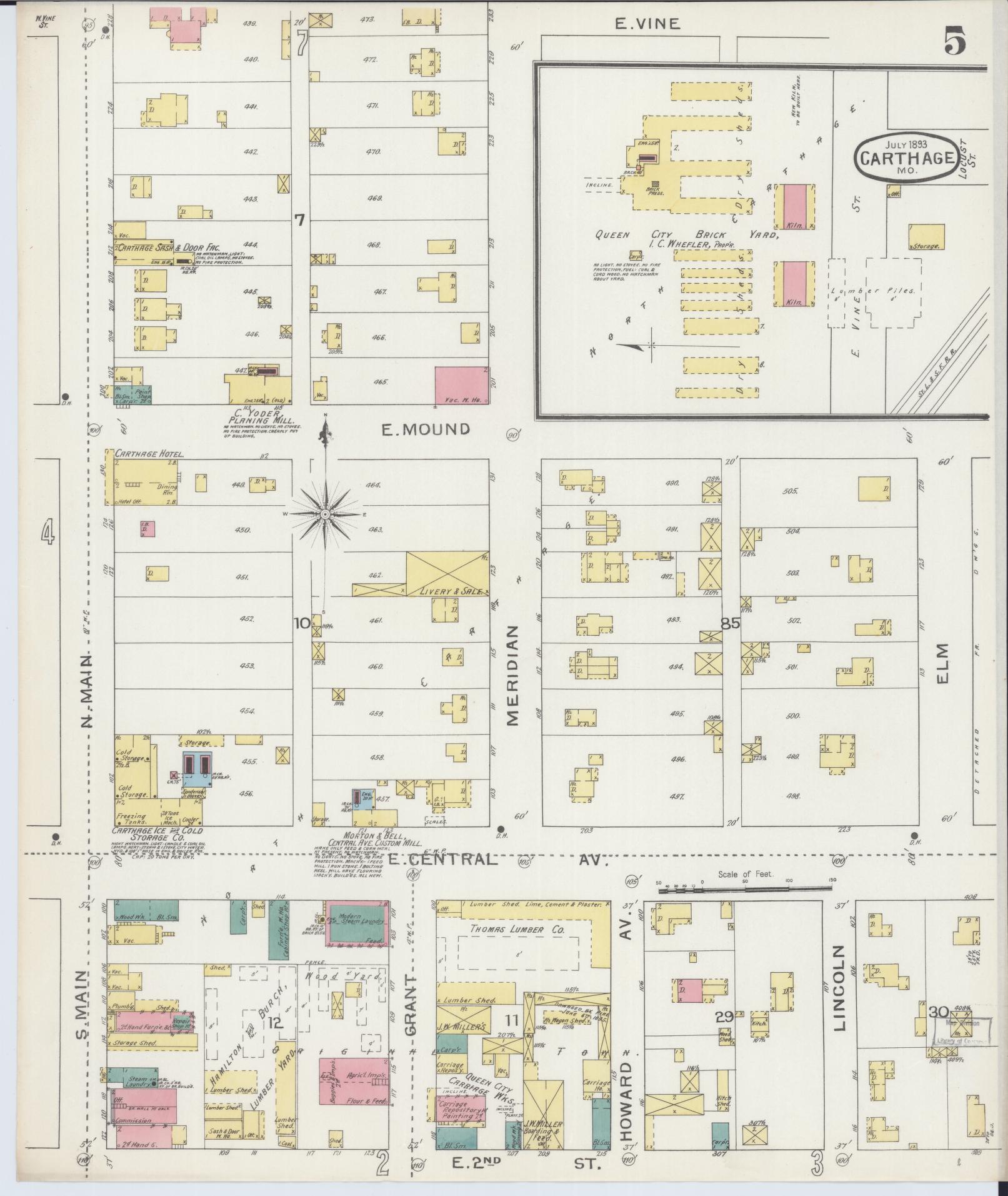 Sanborn Fire Insurance Map from Carthage, Jasper County, Missouri (1893), Sheet #0005 - Historic Sanborn Fire Insurance Map Print, vintage old map wall art, antique decor, genealogy gift, Missouri Missouri map