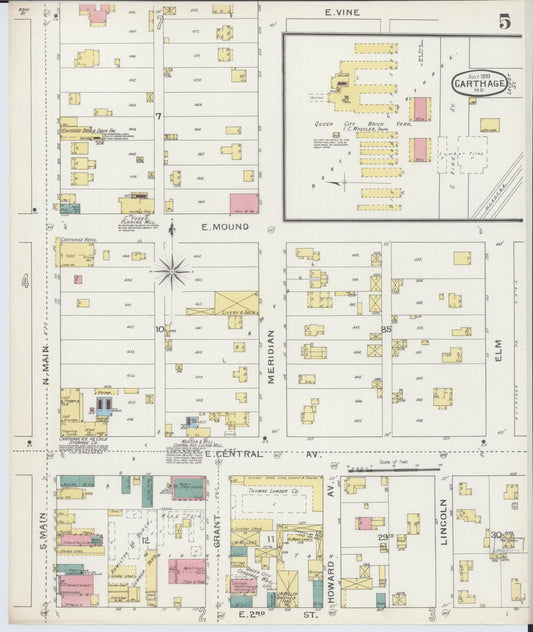 Sanborn Fire Insurance Map from Carthage, Jasper County, Missouri (1893), Sheet #0005 - Historic Sanborn Fire Insurance Map Print, vintage old map wall art, antique decor, genealogy gift, Missouri Missouri map
