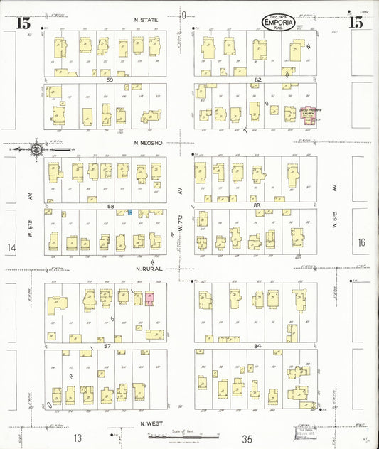 Sanborn Fire Insurance Map from Emporia, Lyon County, Kansas (1923), Sheet #0015 - Historic Sanborn Fire Insurance Map Print, vintage old map wall art, antique decor, genealogy gift, Kansas Kansas map
