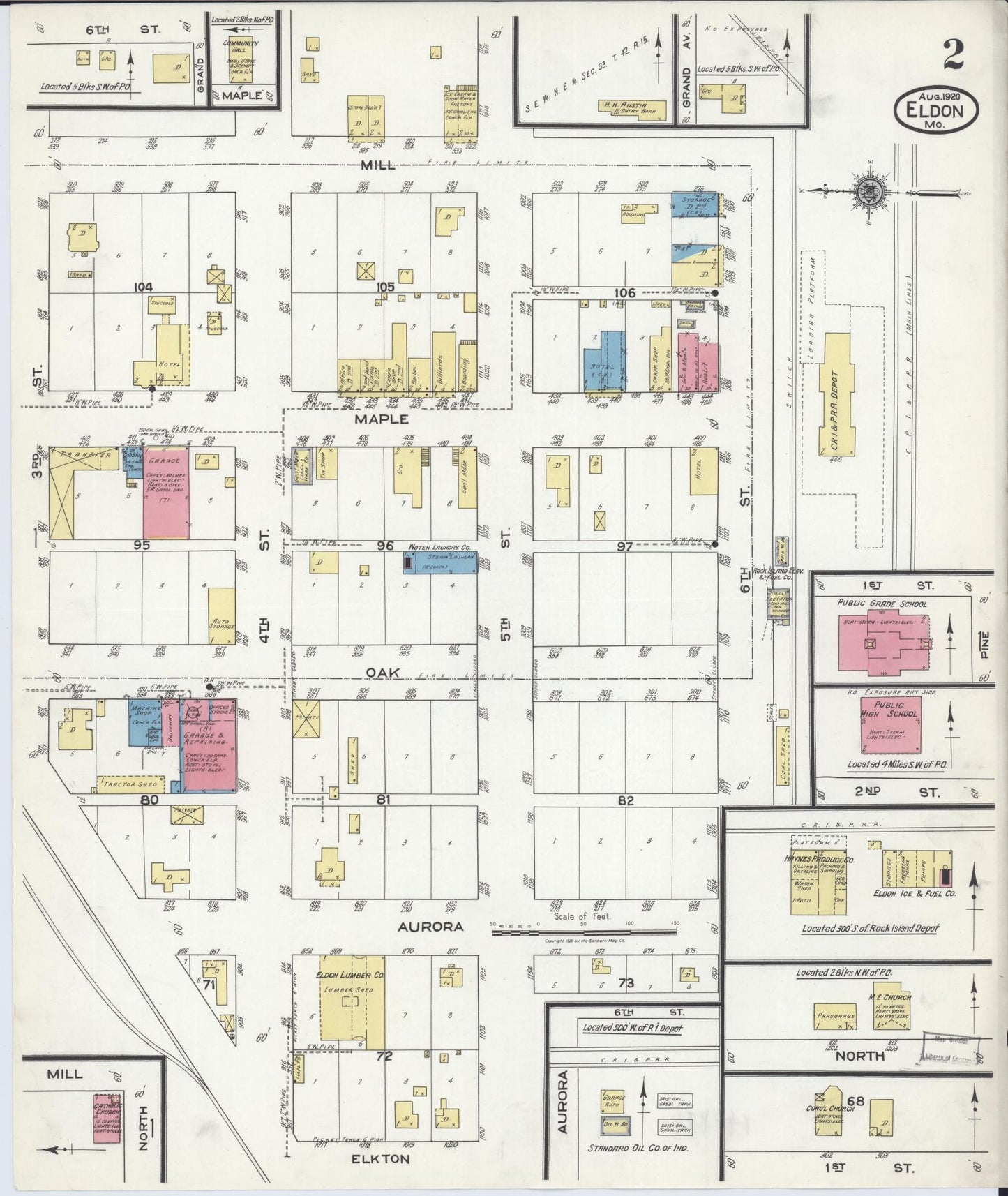 Sanborn Fire Insurance Map from Eldon, Miller County, Missouri (1920), Sheet #0002 - Complete Map Set gallery image, historic Sanborn map, vintage wall art, Missouri Missouri