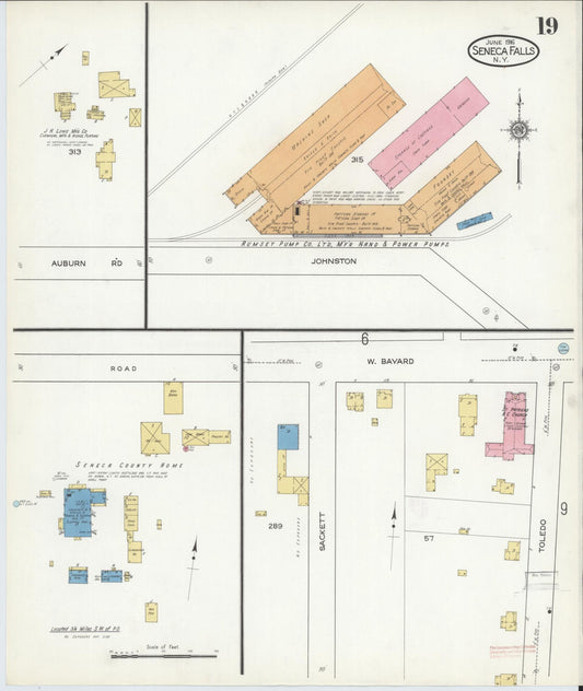 Sanborn Fire Insurance Map from Seneca Falls, Seneca County, New York (1916), Sheet #0019 - Historic Sanborn Fire Insurance Map Print, vintage old map wall art, antique decor, genealogy gift, New York New York map