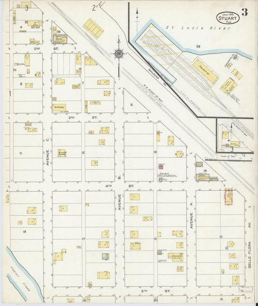 Sanborn Fire Insurance Map from Stuart, Martin County, Florida (1915), Sheet #0003 - Historic Sanborn Fire Insurance Map Print, vintage old map wall art, antique decor, genealogy gift, Florida Florida map