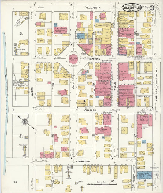 Sanborn Fire Insurance Map from Sistersville, Tyler County, West Virginia (1922), Sheet #0003 - Historic Sanborn Fire Insurance Map Print, vintage old map wall art, antique decor, genealogy gift, West Virginia West Virginia map