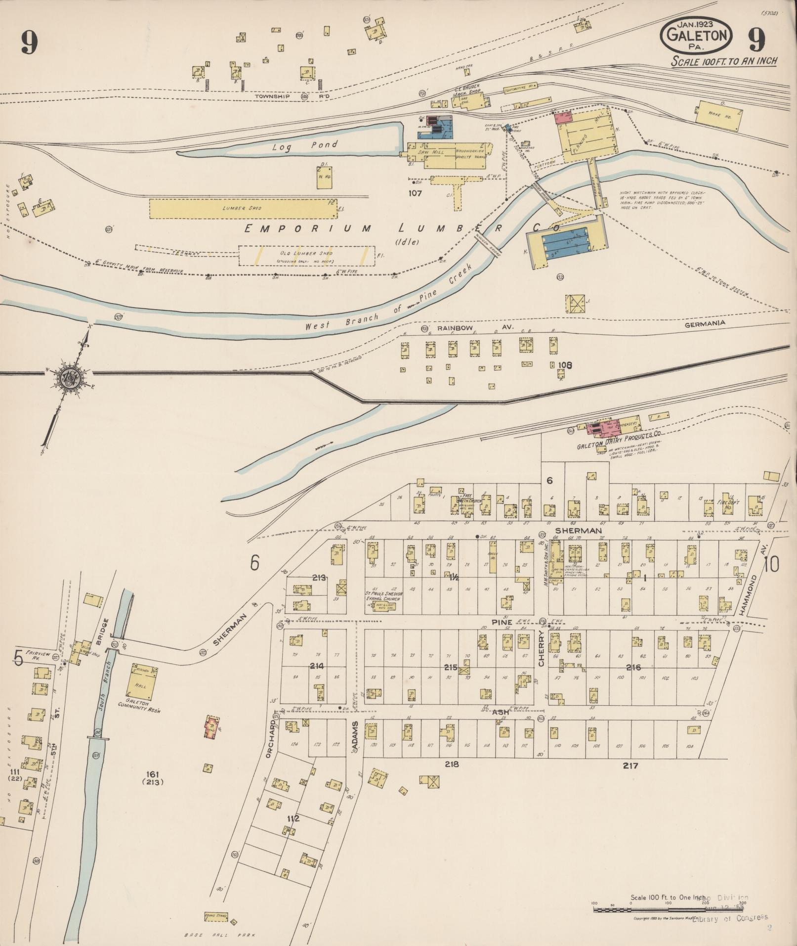 Sanborn Fire Insurance Map from Galeton, Potter County, Pennsylvania (1923), Sheet #0009 - Historic Sanborn Fire Insurance Map Print, vintage old map wall art, antique decor, genealogy gift, Pennsylvania Pennsylvania map