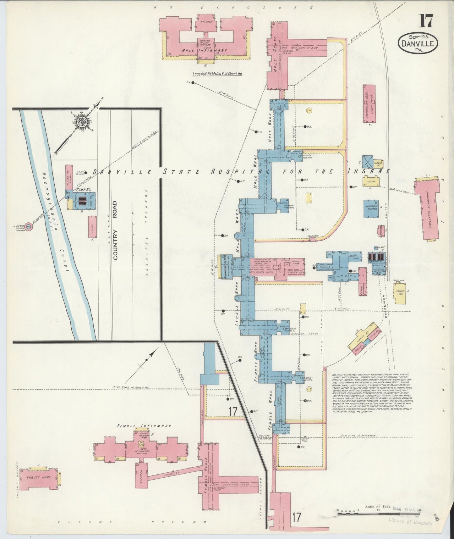 Sanborn Fire Insurance Map from Danville, Montour County, Pennsylvania (1913), Sheet #0017 - Historic Sanborn Fire Insurance Map Print, vintage old map wall art, antique decor, genealogy gift, Pennsylvania Pennsylvania map