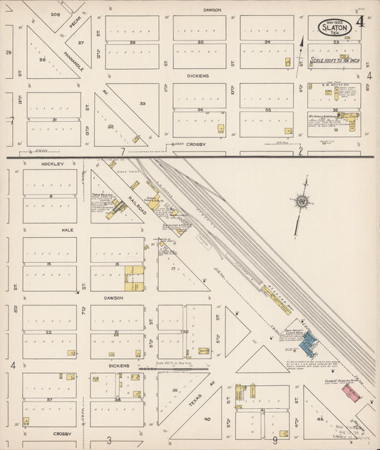Sanborn Fire Insurance Map from Slaton, Lubbock County, Texas (1922), Sheet #0004 - Historic Sanborn Fire Insurance Map Print, vintage old map wall art, antique decor, genealogy gift, Texas Texas map