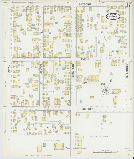 Sanborn Fire Insurance Map from Key West, Monroe County, Florida (1892), Sheet #0017 - Historic Sanborn Fire Insurance Map Print, vintage old map wall art, antique decor, genealogy gift, Florida Florida map