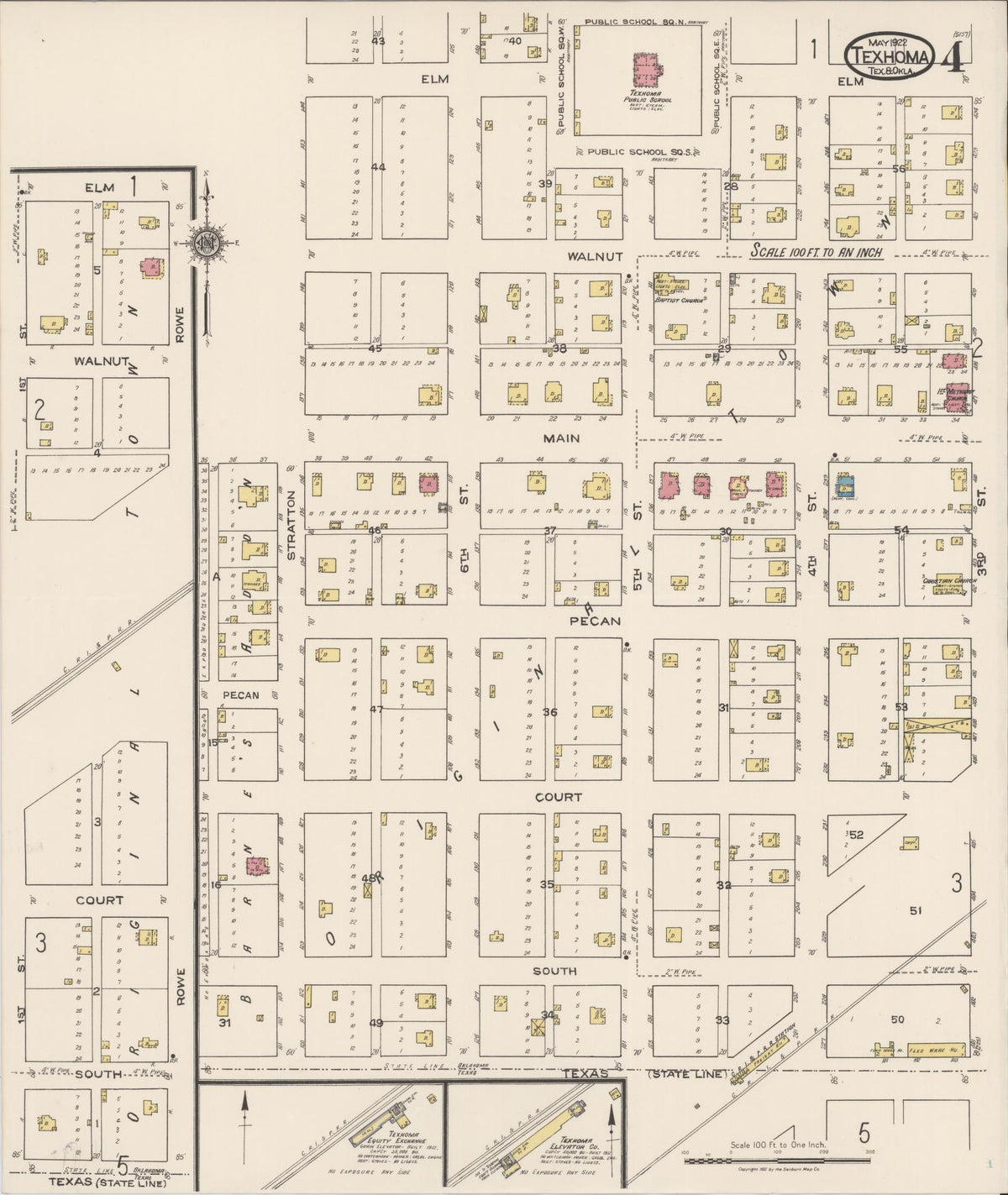 Sanborn Fire Insurance Map from Texhoma, Texas County, Oklahoma and Sherman County, Texas, Texas (1922), Sheet #0004 - Complete Map Set gallery image, historic Sanborn map, vintage wall art, Texhoma Texas
