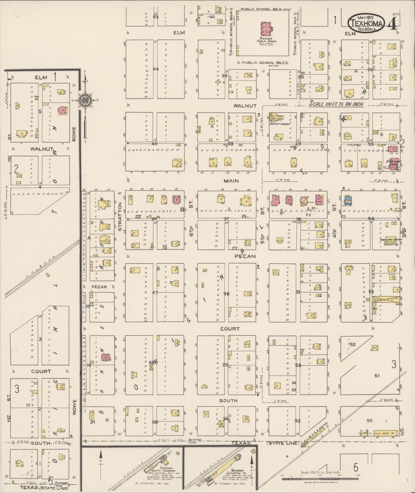 Sanborn Fire Insurance Map from Texhoma, Texas County, Oklahoma and Sherman County, Texas, Texas (1922), Sheet #0004 - Complete Map Set gallery image, historic Sanborn map, vintage wall art, Texhoma Texas
