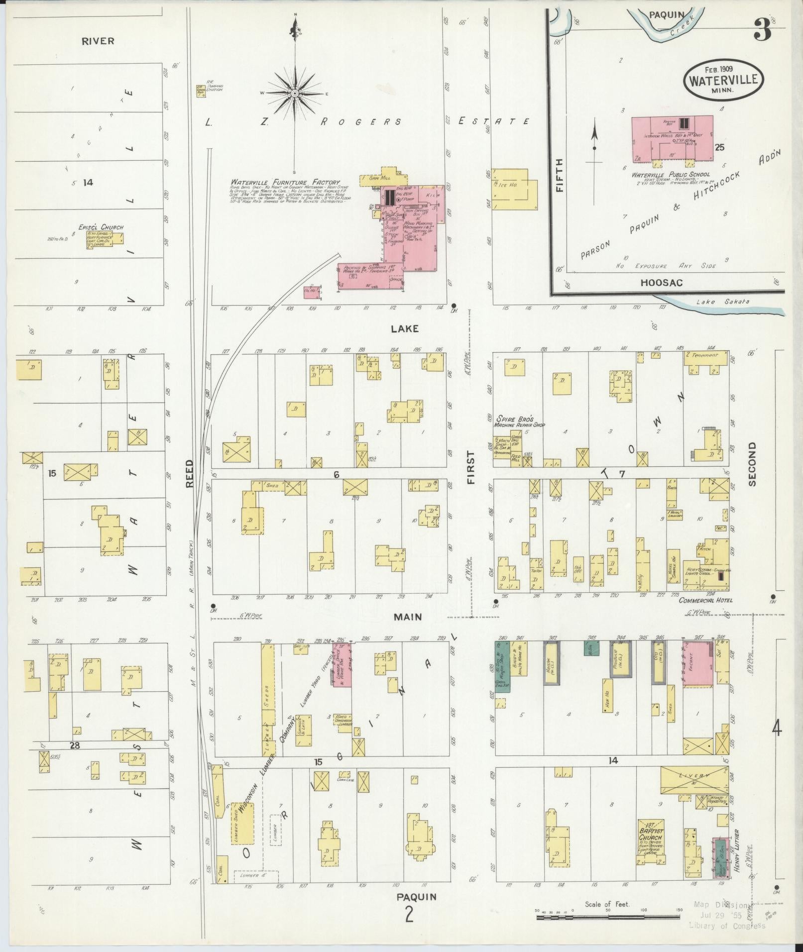 Sanborn Fire Insurance Map from Waterville, Le Sueur County, Minnesota (1909), Sheet #0003 - Complete Map Set gallery image, historic Sanborn map, vintage wall art, Minnesota Minnesota