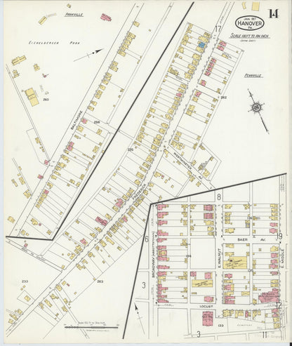 Sanborn Fire Insurance Map from Hanover, York County, Pennsylvania (1917), Sheet #0014 - Complete Map Set gallery image, historic Sanborn map, vintage wall art, Pennsylvania Pennsylvania