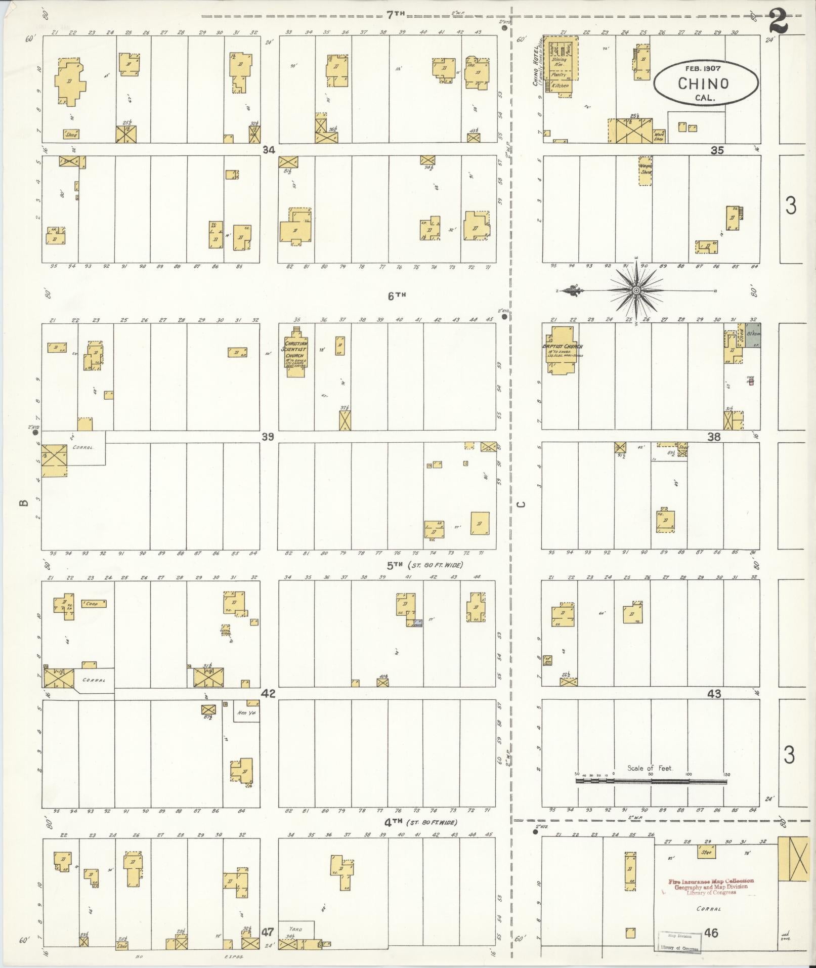 Sanborn Fire Insurance Map from Chino, San Bernardino County, California (1907), Sheet #0002 - Complete Map Set gallery image, historic Sanborn map, vintage wall art, California California