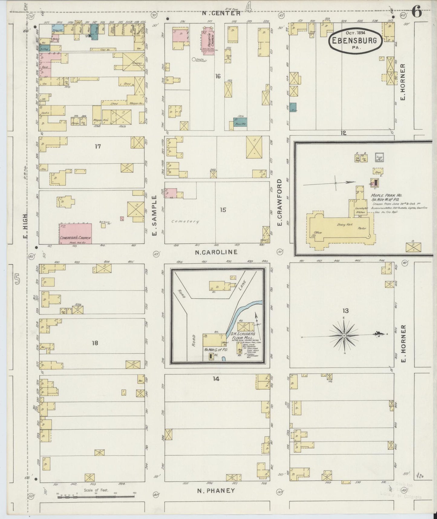 Sanborn Fire Insurance Map from Ebensburg, Cambria County, Pennsylvania (1894), Sheet #0006 - Historic Sanborn Fire Insurance Map Print, vintage old map wall art, antique decor, genealogy gift, Pennsylvania Pennsylvania map