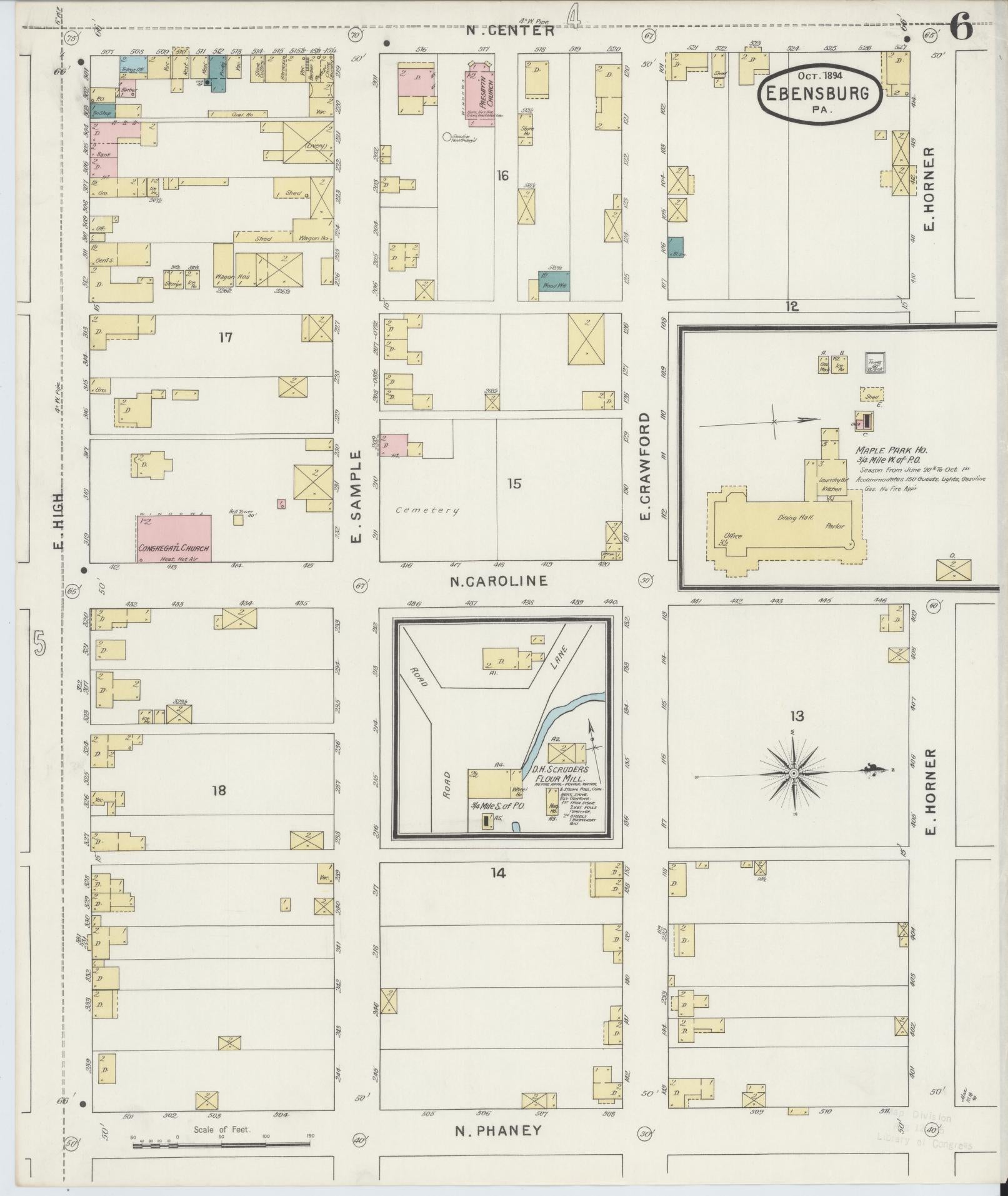 Sanborn Fire Insurance Map from Ebensburg, Cambria County, Pennsylvania (1894), Sheet #0006 - Historic Sanborn Fire Insurance Map Print, vintage old map wall art, antique decor, genealogy gift, Pennsylvania Pennsylvania map