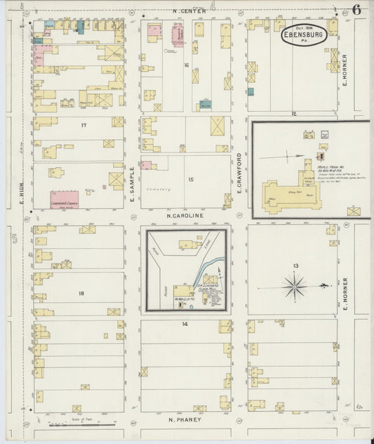 Sanborn Fire Insurance Map from Ebensburg, Cambria County, Pennsylvania (1894), Sheet #0006 - Historic Sanborn Fire Insurance Map Print, vintage old map wall art, antique decor, genealogy gift, Pennsylvania Pennsylvania map