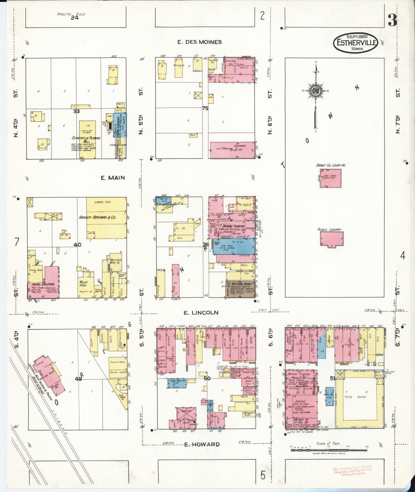 Sanborn Fire Insurance Map from Estherville, Emmet County, Iowa (1920), Sheet #0003 - Historic Sanborn Fire Insurance Map Print, vintage old map wall art